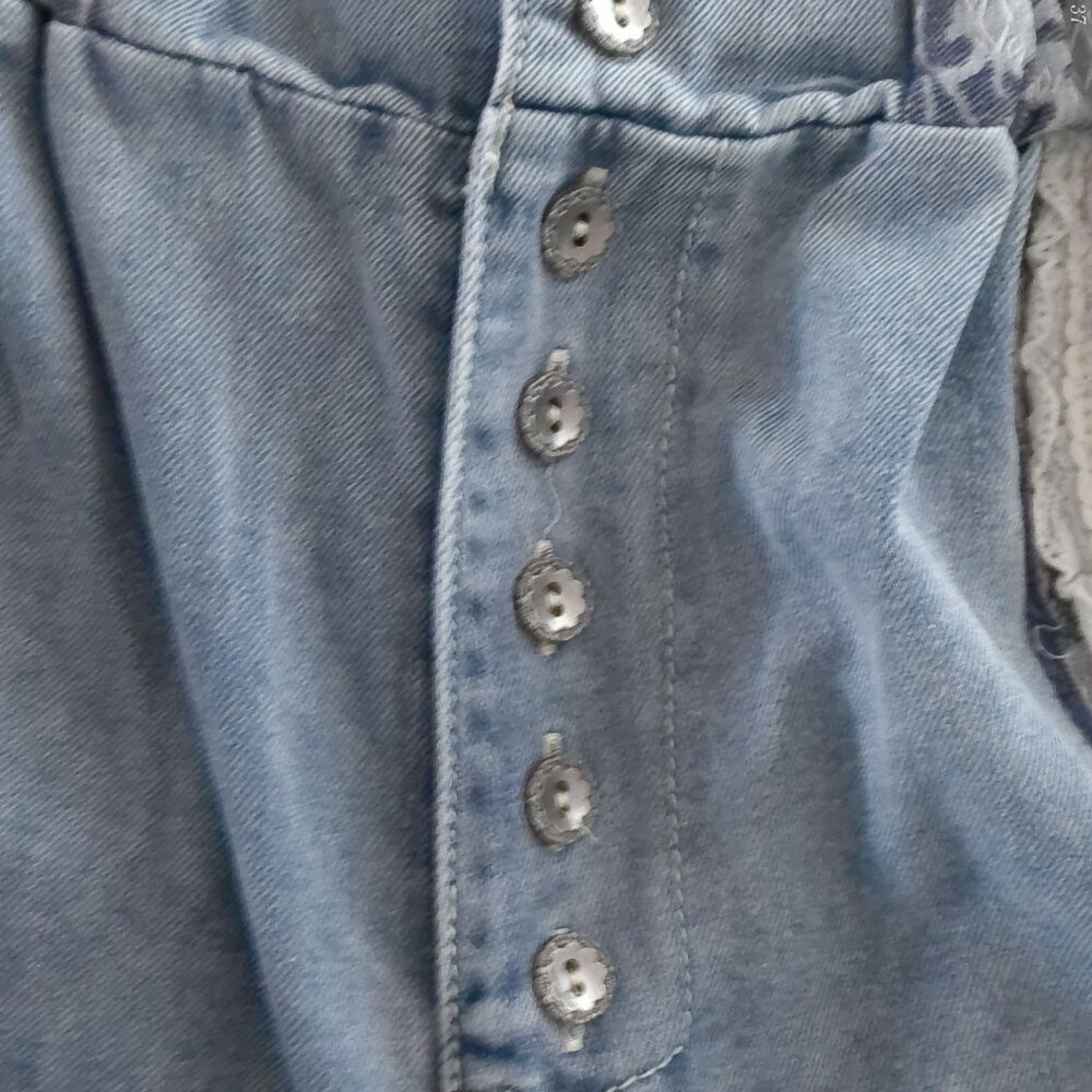 POL NW0T Button-Up Fly Stretch Waist Light Blue Lace Patchwork Jogger Jeans L - Picture 6 of 10